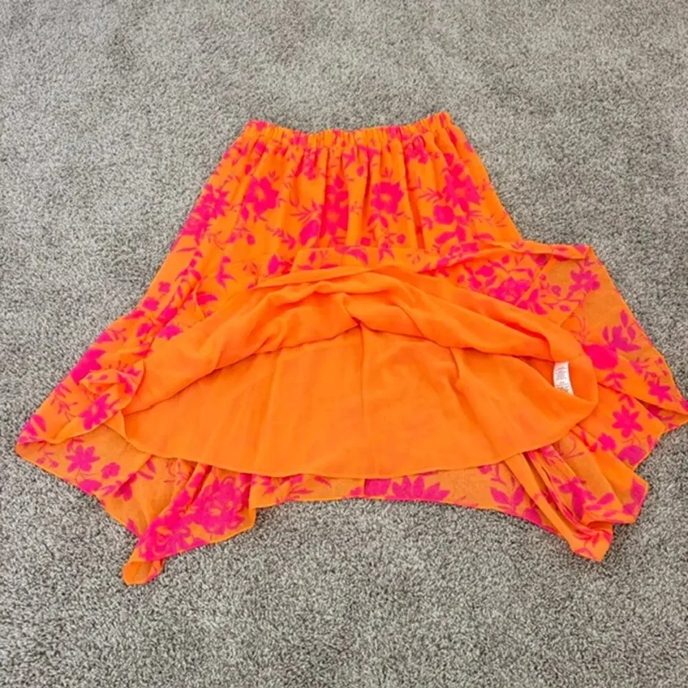 Scoop Midi-Maxi Skirt Flowy Tiered Ruffle Beachy Resort Art‎ Fair Boho Women L